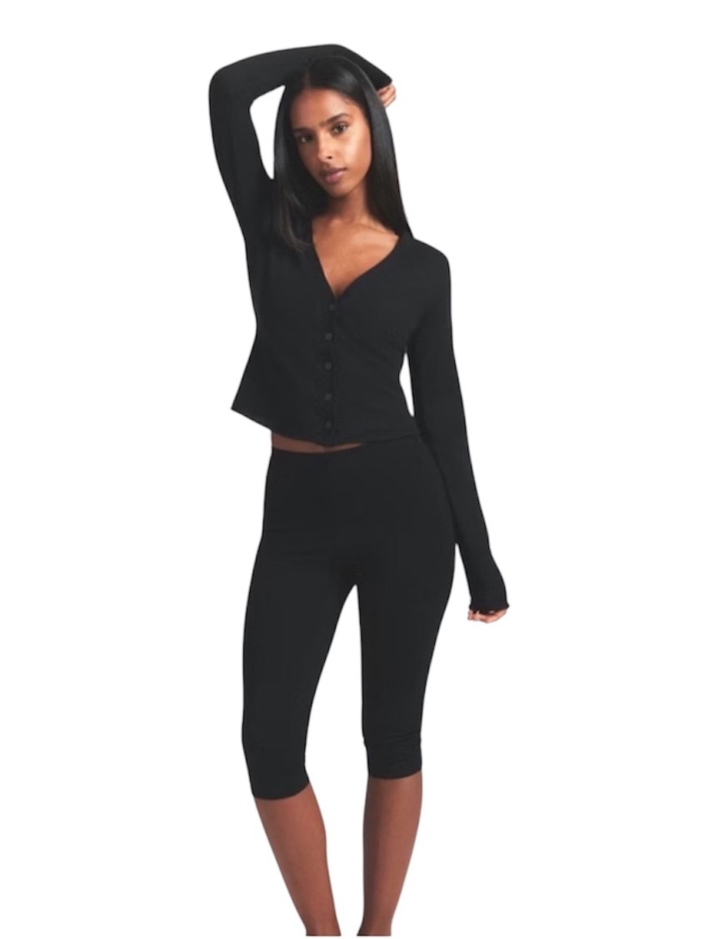 NWT SKIMS Featherweight Cashmere Cardigan Onyx Black XS 100% Sheer VNeck Sweater - Picture 1 of 9
